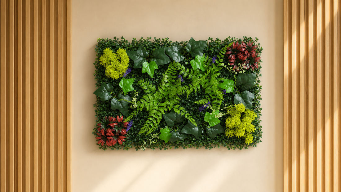 Panneau de mur végétal artificiel – Mix exotique 40 × 60 cm