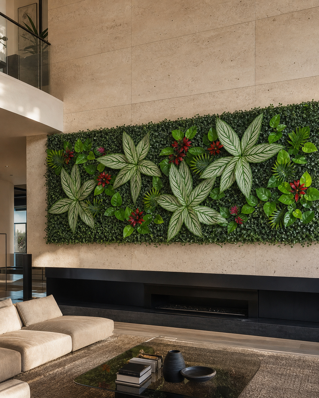Panneau de mur végétal artificiel fleuri – Tropical 40 × 60 cm