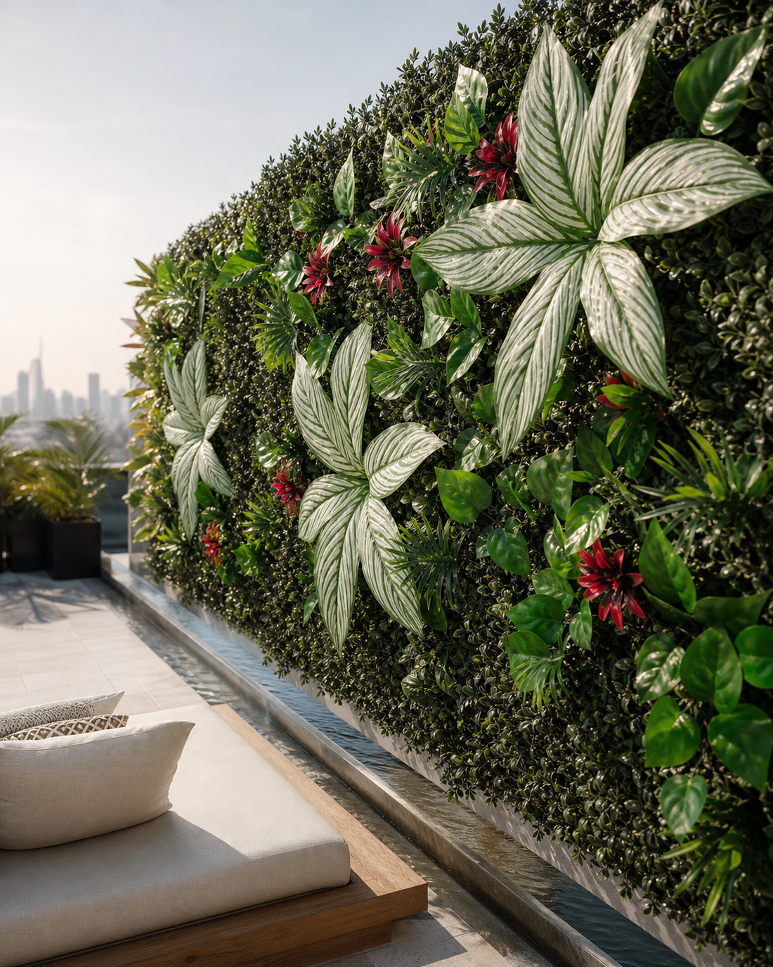 Panneau de mur végétal artificiel fleuri – Tropical 40 × 60 cm