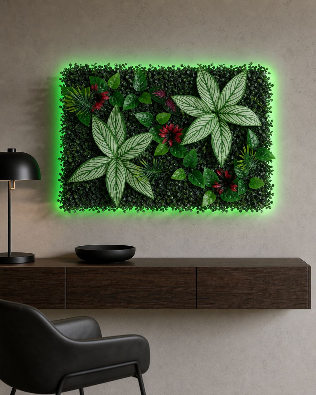 Panneau de mur végétal artificiel fleuri – Tropical 40 × 60 cm